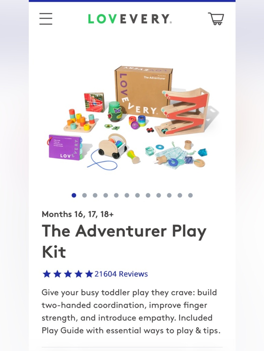 Lovevery The Adventurer Play Kit
Ages 16,17,18 months